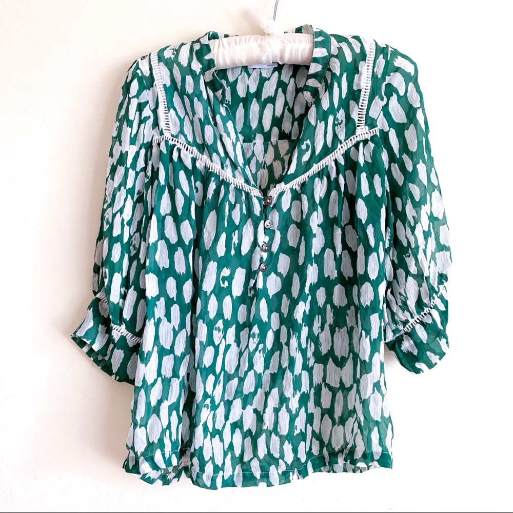 Anthropologie Dolan Flowering Pastures Green Top S